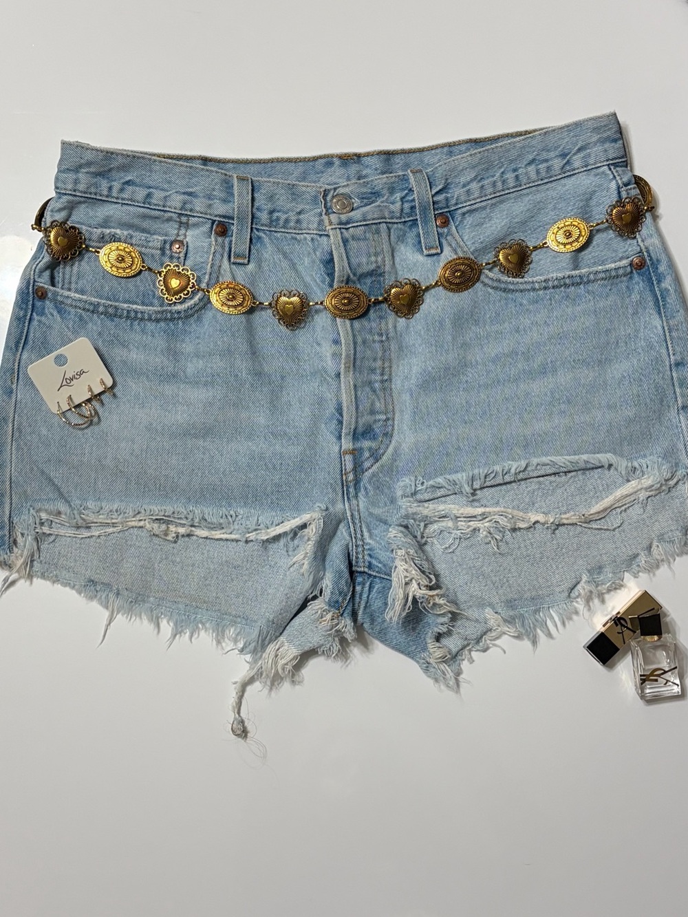 Levi's 501 Light Blue Distressed Cutoff Denim Shorts